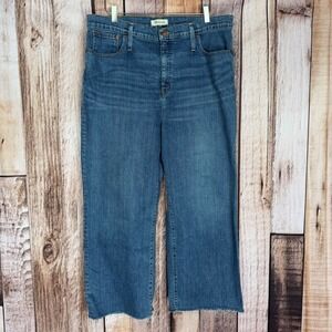 Madewell Slim Wide-Leg Crop Jeans Medium Blue Raw Hem Stretch Casual Size 34